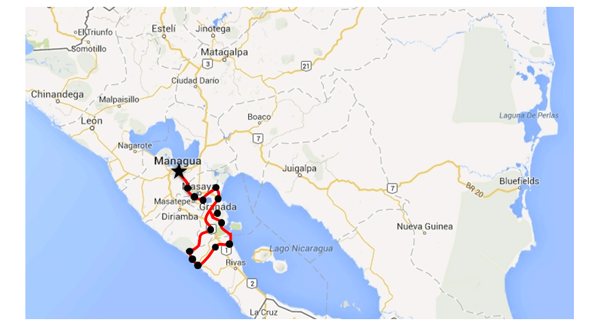 Nicaragua by Bicycle Map Tours in Nicaragua