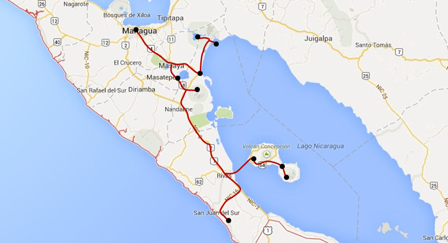 From Swamps to Beaches & Volcanoes Map Tours in Nicaragua